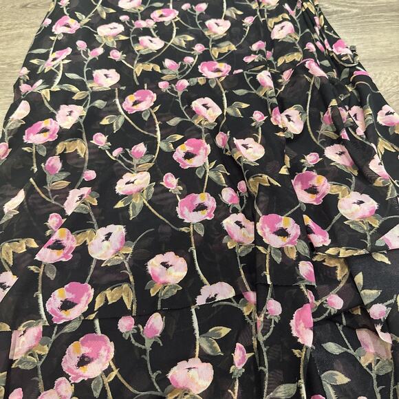 WHBM Floral Mesh Wrap Midi Dress Black Pink 10 bohemian preppy girly party boho - Picture 6 of 14